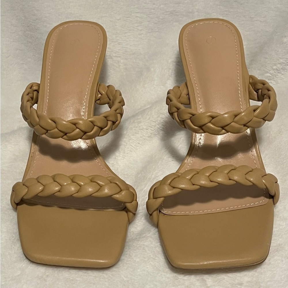 Women Square Open Toe Braided Heels, Brand New, Size: 7, 3.25” Heel, NWT